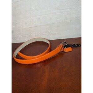 NEW Bright Orange GENUINE LEATHER Belt Women's Medium M Silver Buckle Skinny